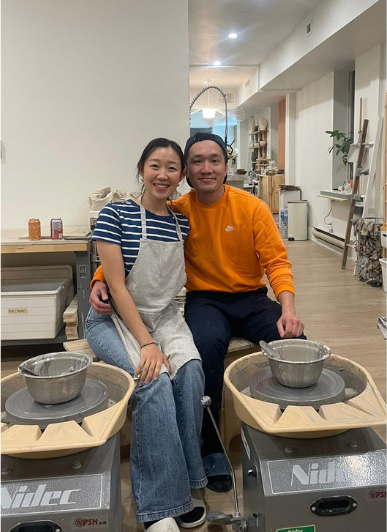 Jess and Rich at their first pottery class